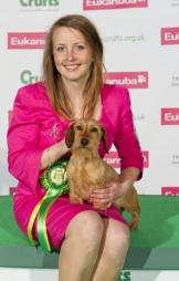 Click to Enlarge - Heather with Ch Stargang Czarina winning Best of Breed Crufts 2013